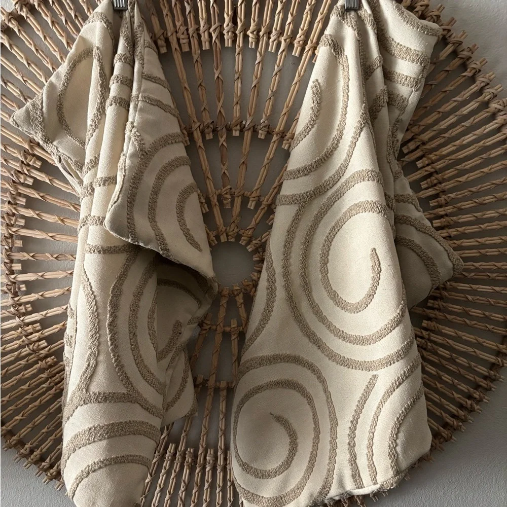 Beige Swirl Patterned Pillow Covers 22x22 set of 2 - Picture 3 of 7